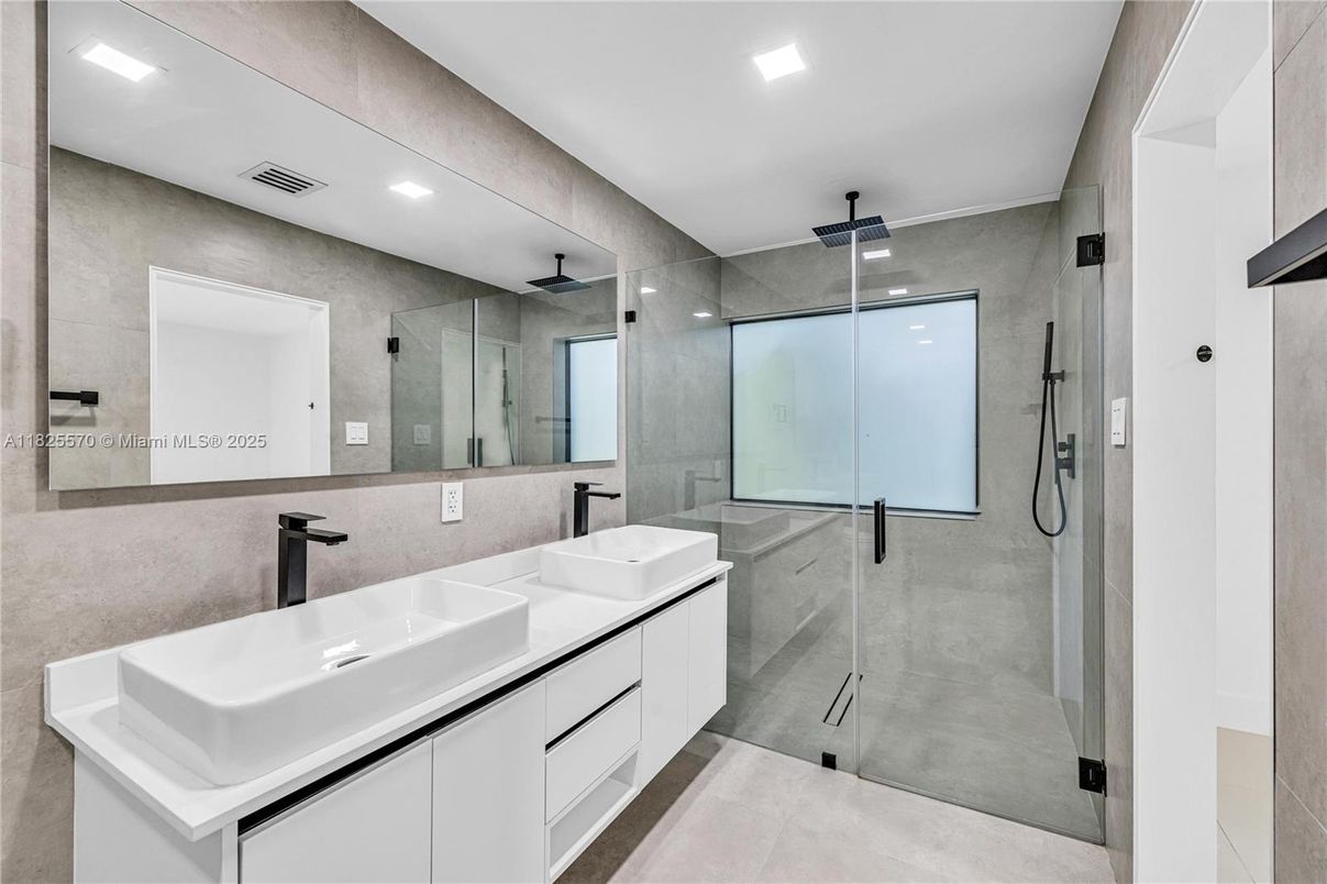 Bathroom, Dual Sink Vanities, Glass Shower, Interior, Recessed Lighting
