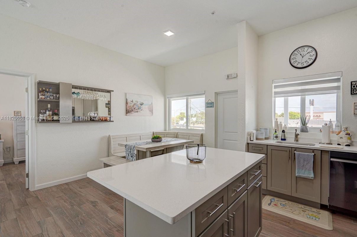 Interior, Kitchen, Recessed Lighting, Wood Texture Flooring
