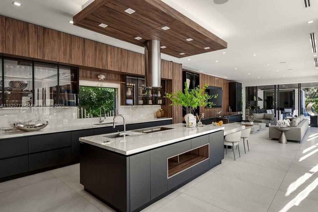 Interior, Kitchen, Living room, Recessed Lighting, Stainless Steel Appliances, Wooden Ceilings
