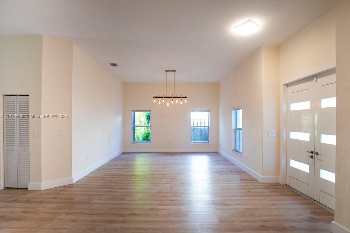 Empty room, Interior, Pendant Lights, Wood Texture Flooring