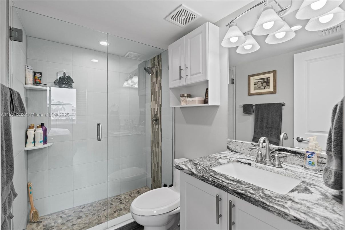 Bathroom, Glass Shower, Interior, Recessed Lighting