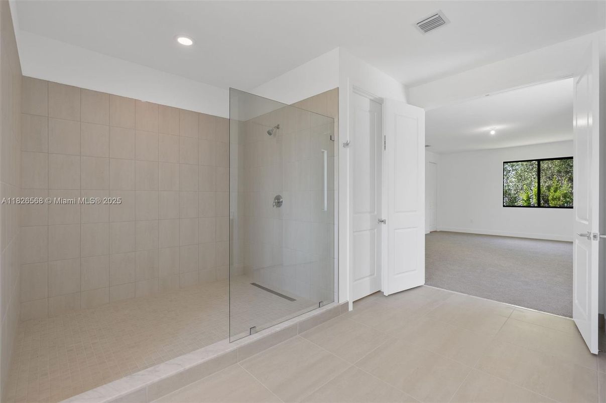Bathroom, Empty room, Glass Shower, Interior, Recessed Lighting