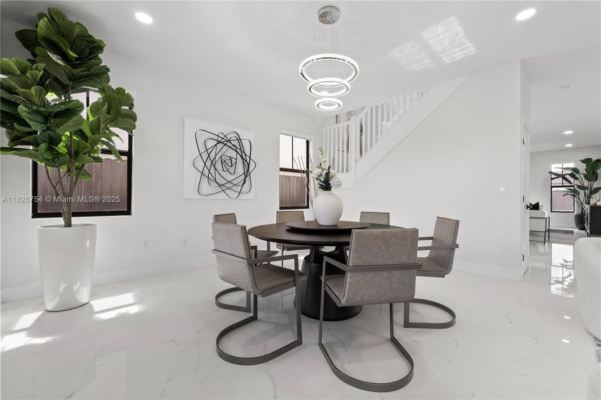 Dining room, Interior, Marble, Pendant Lights, Recessed Lighting