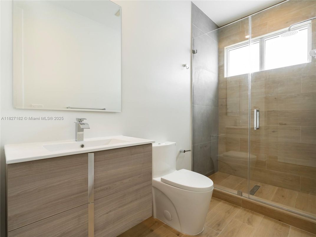 Bathroom, Glass Shower, Interior, Wood Texture Flooring