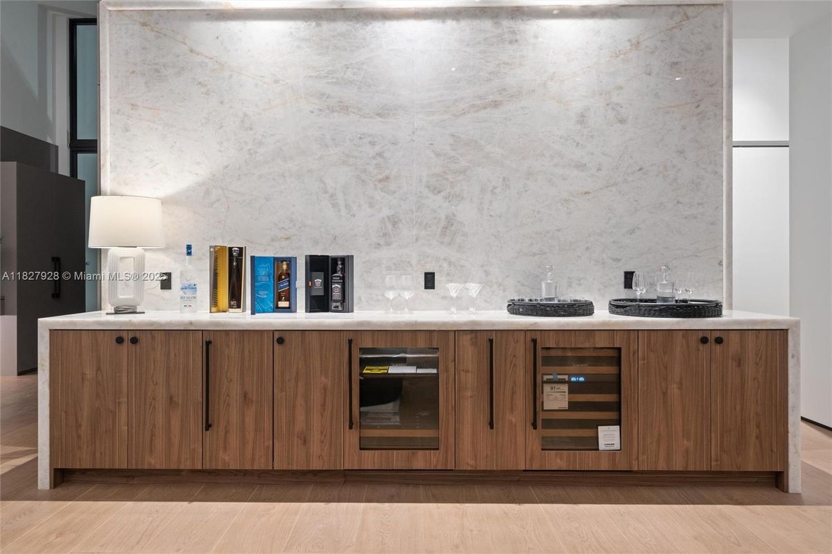 Interior, Kitchen, Marble Walls, Wood Texture Flooring