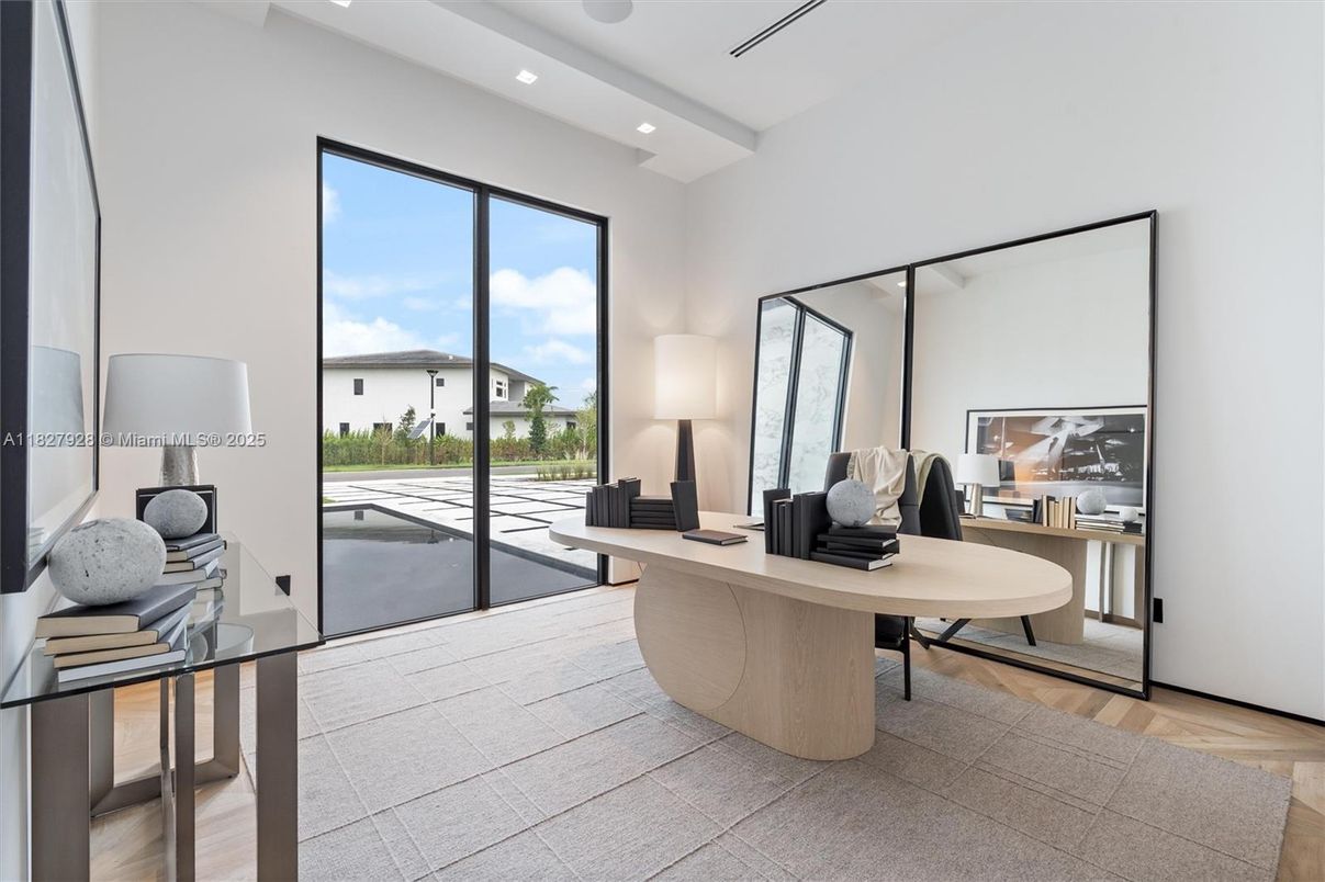 Home Office, Interior, Recessed Lighting, Wood Texture Flooring