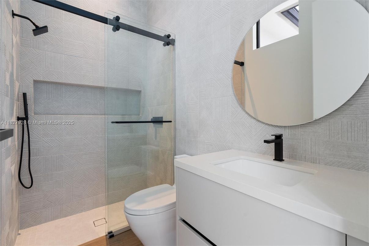 Bathroom, Glass Shower, Interior, Wood Texture Flooring