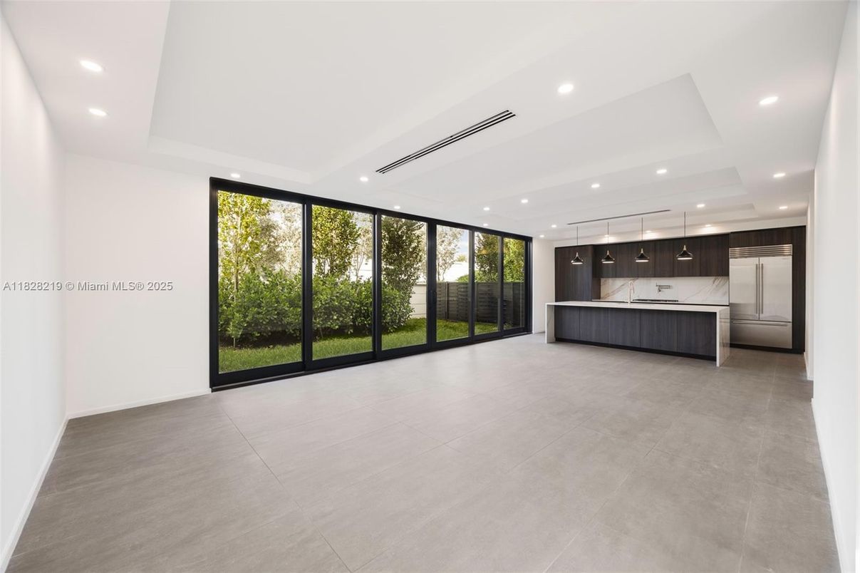 Interior, Kitchen, Marble Walls, Pendant Lights, Recessed Lighting