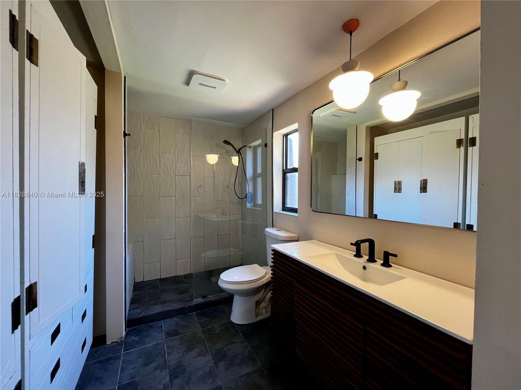Bathroom, Glass Shower, Interior, Pendant Lights