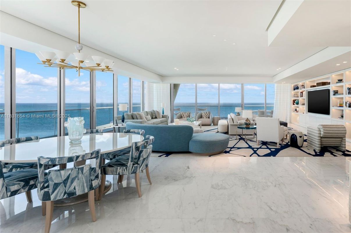 Dining room, Interior, Living room, Marble, Pendant Lights, Recessed Lighting, Water