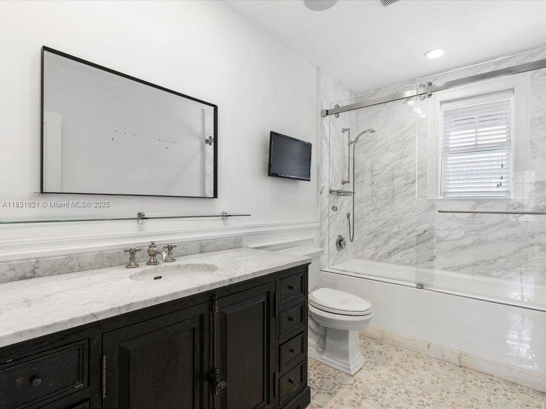 Bathroom, Glass Shower, Interior, Marble Walls, Recessed Lighting