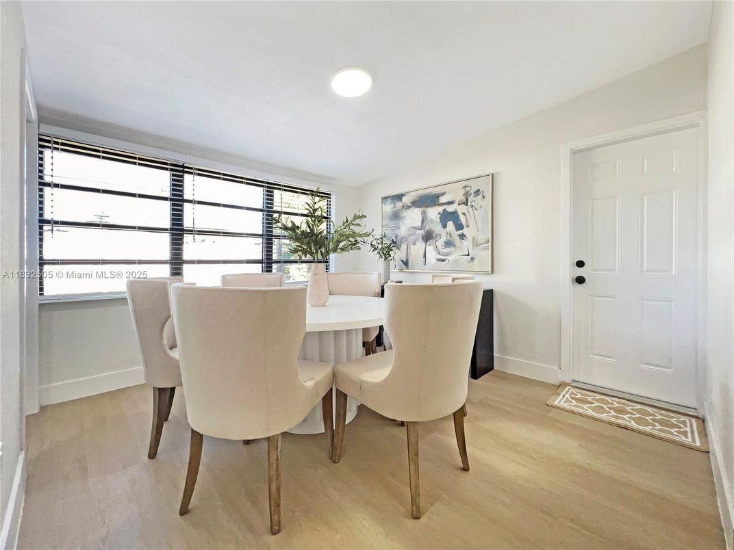 Dining room, Interior, Recessed Lighting, Wood Texture Flooring