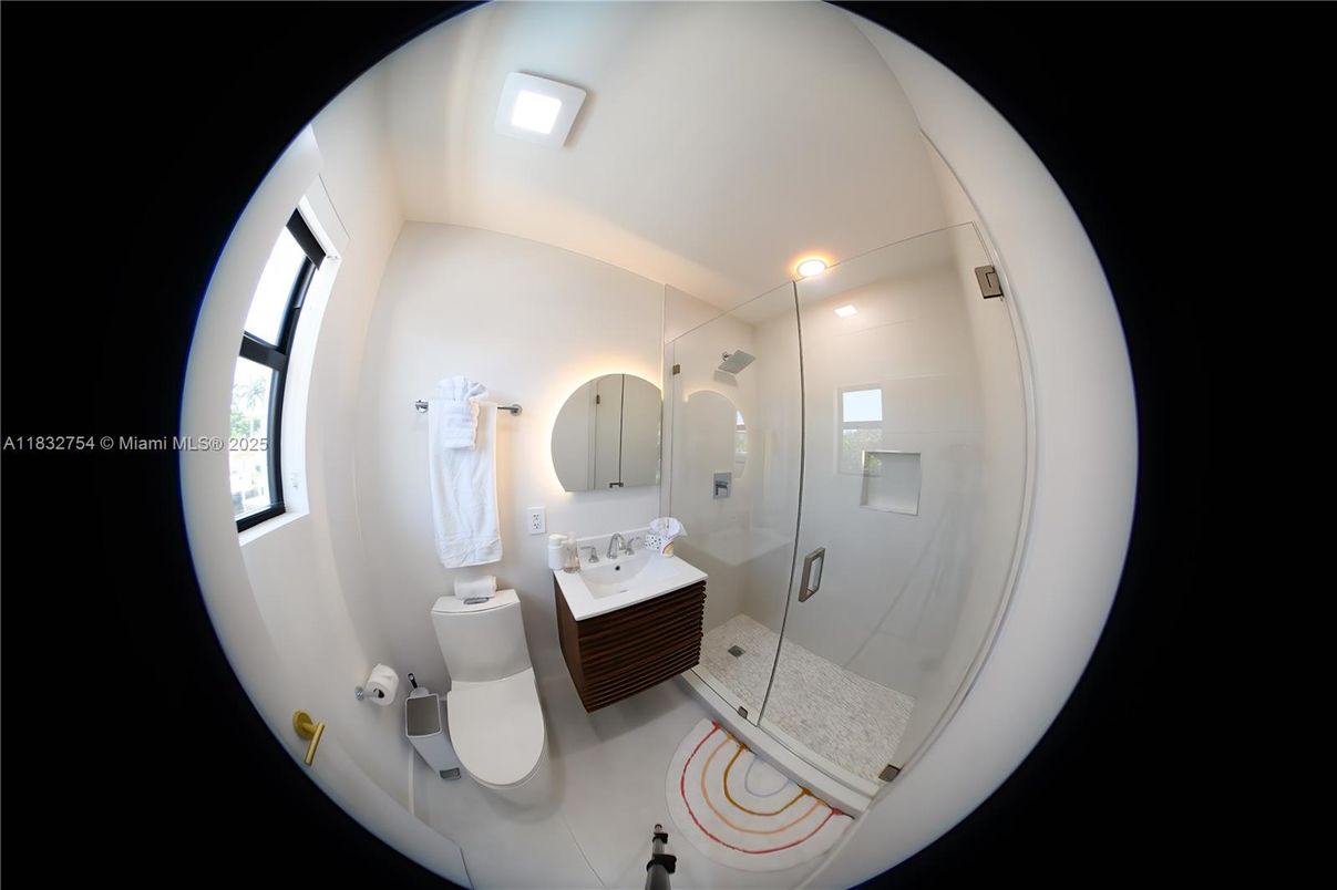 Bathroom, Glass Shower, Interior, Recessed Lighting