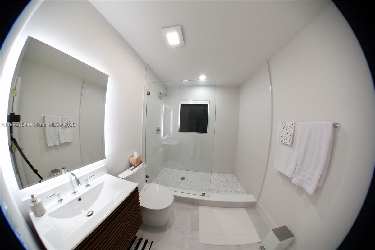 Bathroom, Glass Shower, Interior, Recessed Lighting