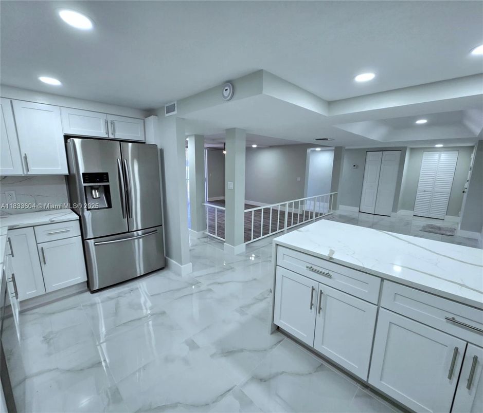 Interior, Kitchen, Marble, Recessed Lighting, Stainless Steel Appliances