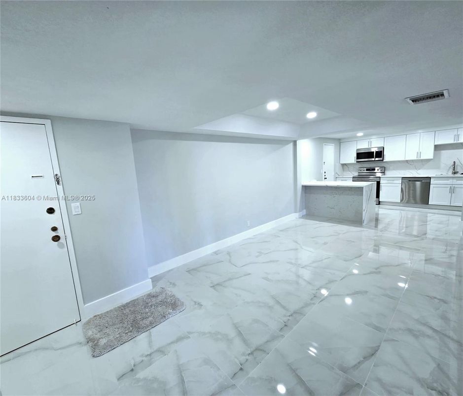 Interior, Kitchen, Marble, Recessed Lighting, Stainless Steel Appliances