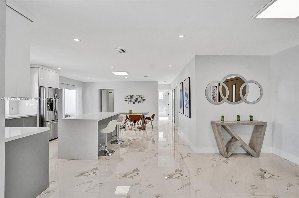 Interior, Kitchen, Marble, Recessed Lighting, Stainless Steel Appliances