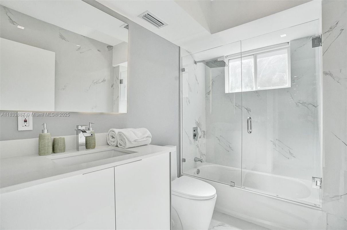 Bathroom, Glass Shower, Interior, Marble Walls, Recessed Lighting