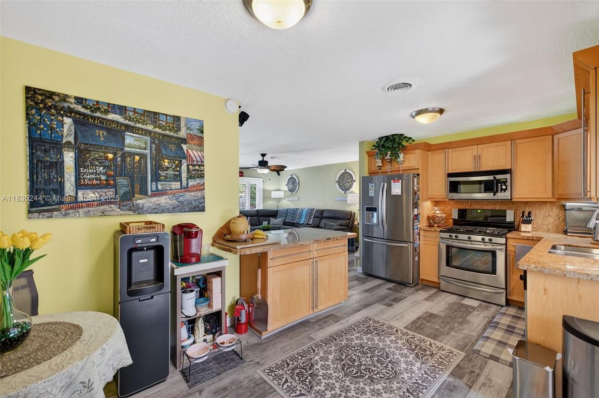 Interior, Kitchen, Living room, Stainless Steel Appliances, Wood Texture Flooring