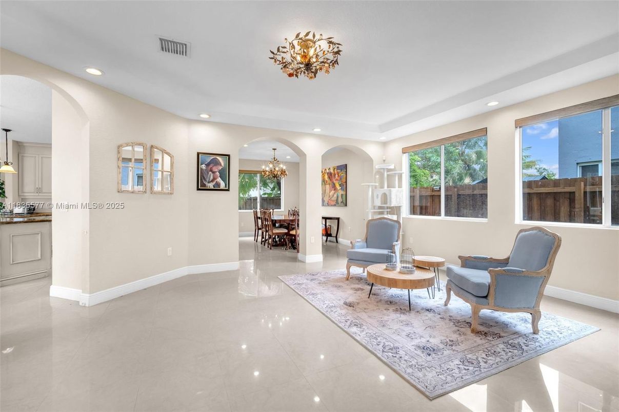 Chandelier, Dining room, Fireplace, Interior, Living room, Pendant Lights, Recessed Lighting