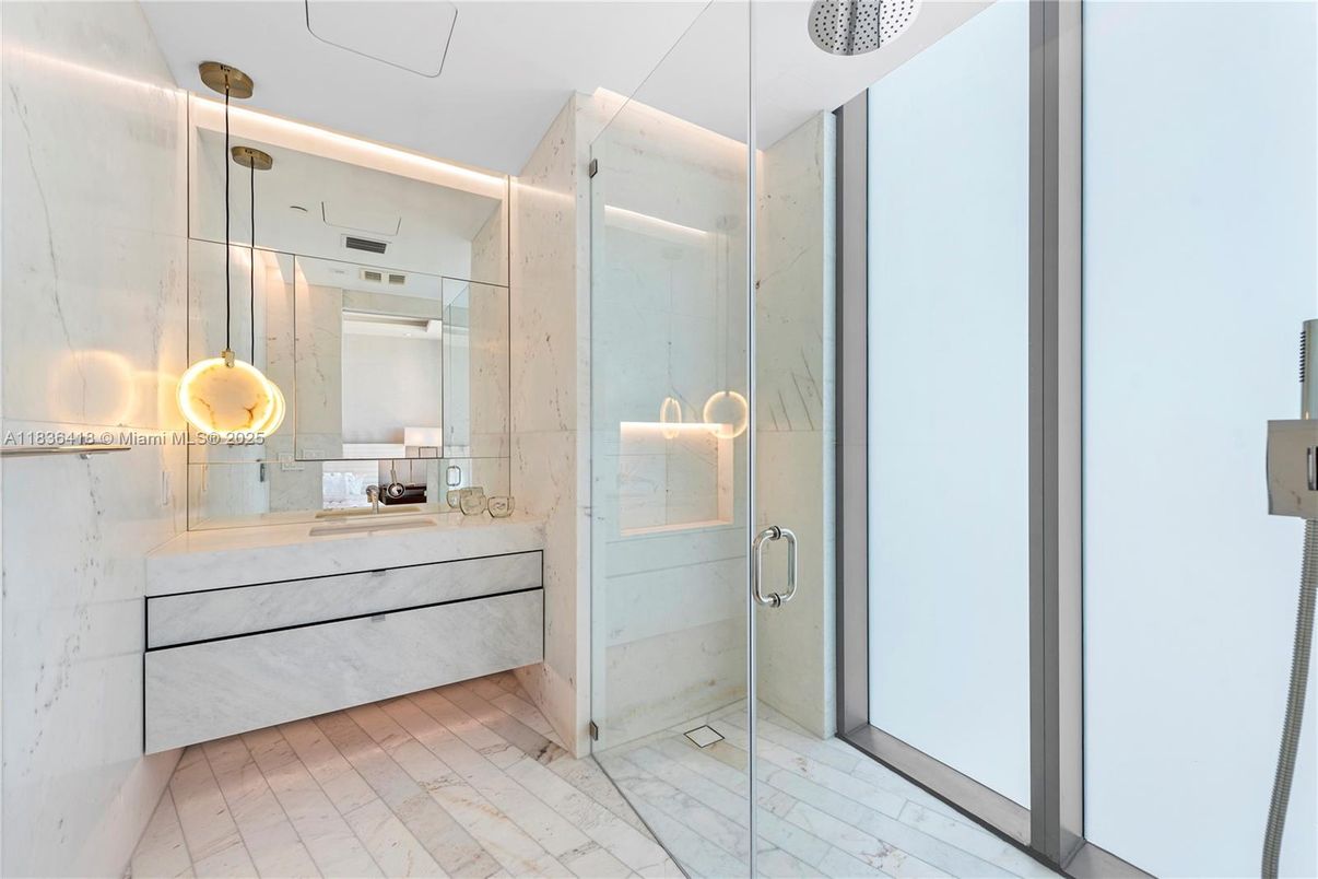 Bathroom, Glass Shower, Interior, Marble Walls