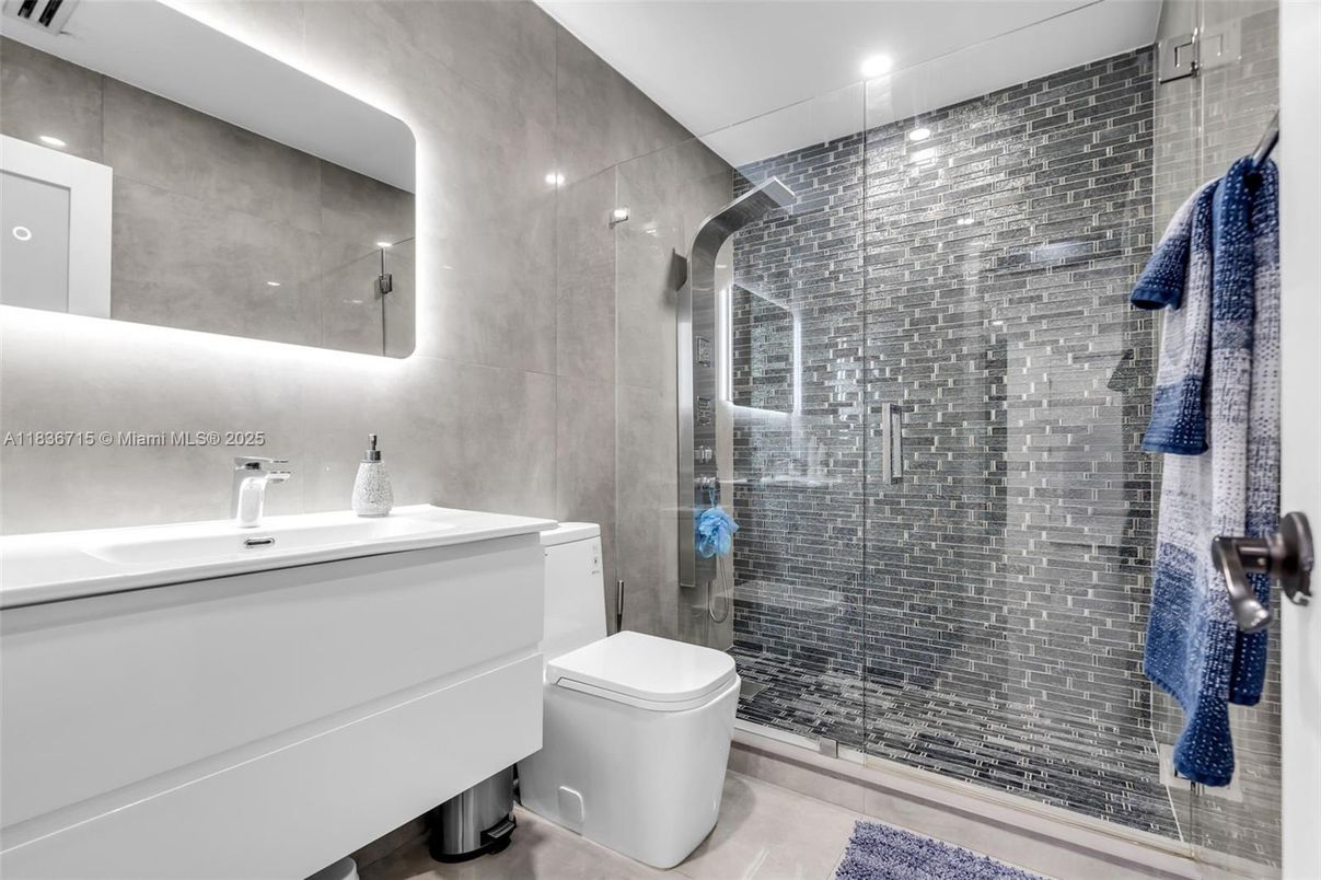 Bathroom, Glass Shower, Interior, Recessed Lighting
