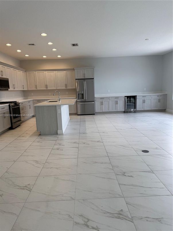 Interior, Kitchen, Marble, Recessed Lighting, Stainless Steel Appliances