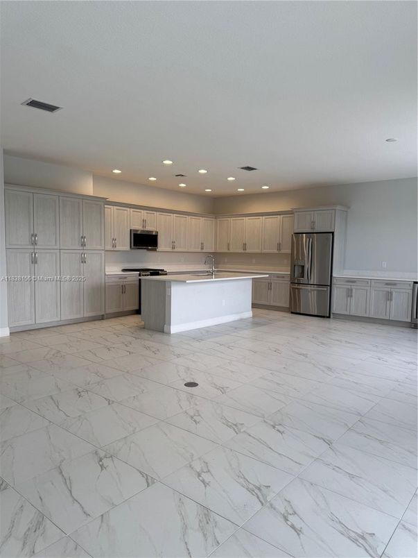 Interior, Kitchen, Marble, Recessed Lighting, Stainless Steel Appliances