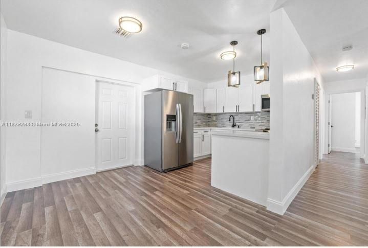 Interior, Kitchen, Pendant Lights, Stainless Steel Appliances, Wood Texture Flooring