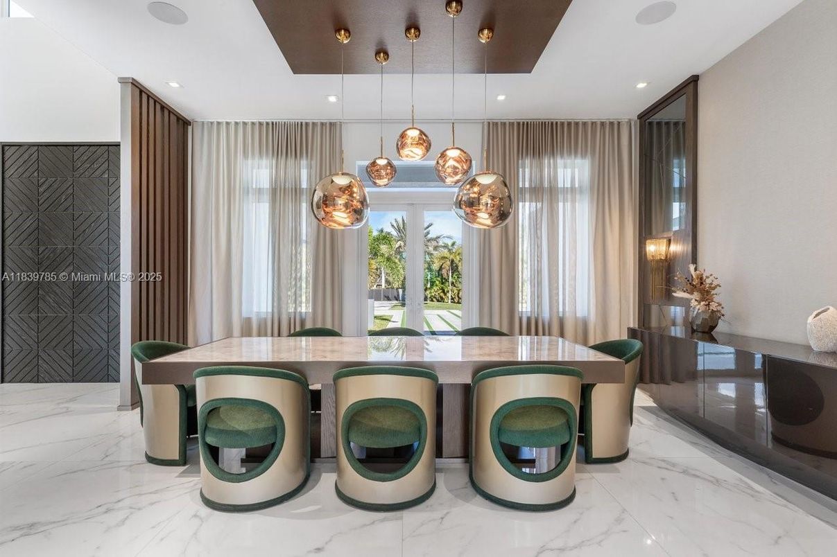 Dining room, Interior, Marble, Pendant Lights, Recessed Lighting