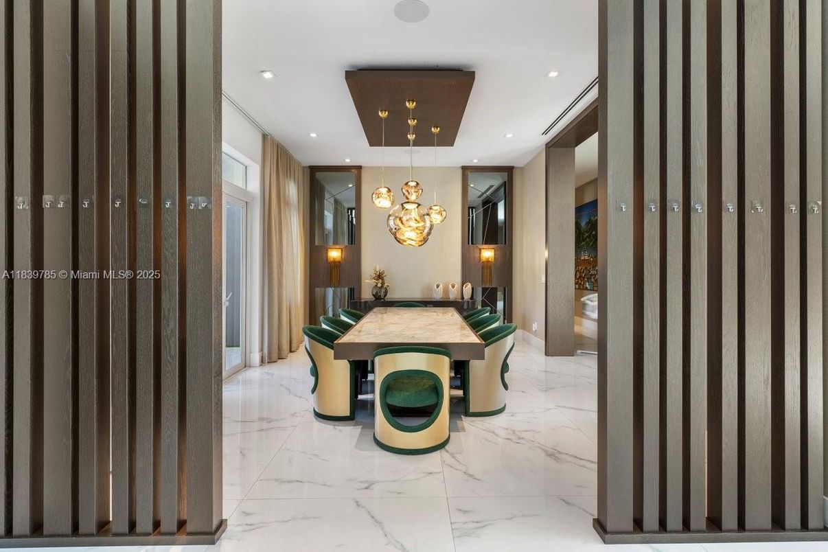 Dining room, Interior, Marble, Pendant Lights, Recessed Lighting