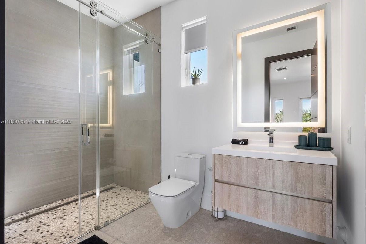 Bathroom, Glass Shower, Interior, Recessed Lighting