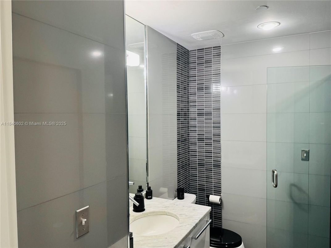 Bathroom, Glass Shower, Interior, Recessed Lighting