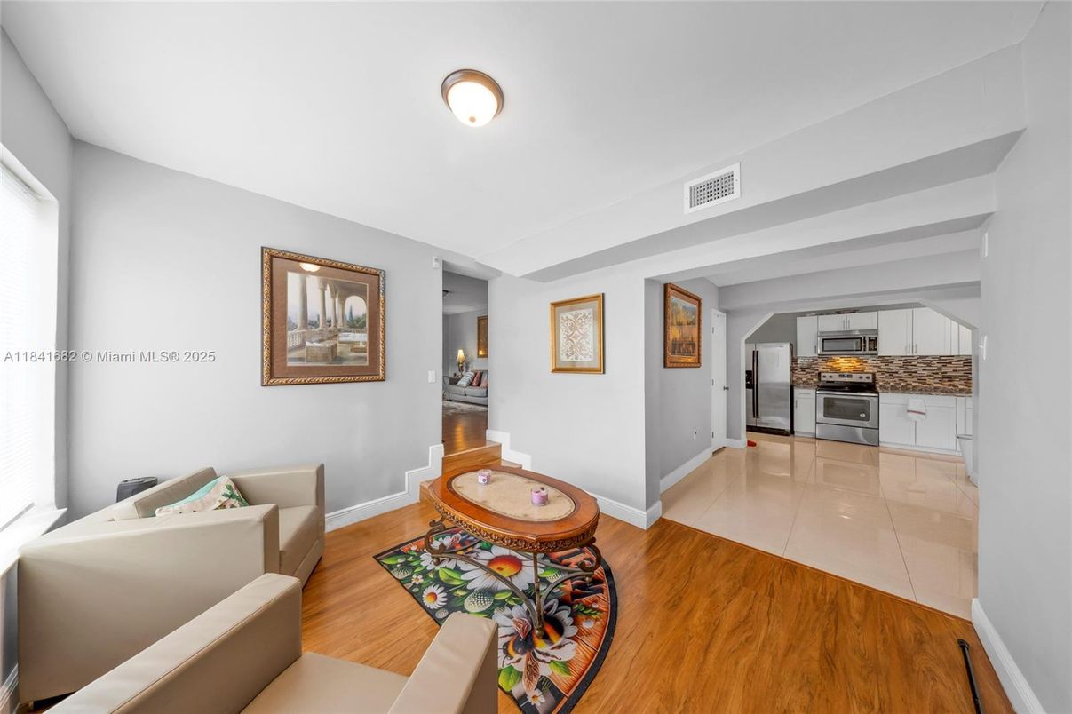 Interior, Kitchen, Living room, Stainless Steel Appliances, Wood Texture Flooring