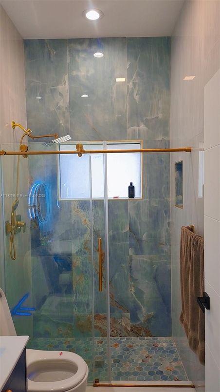Bathroom, Glass Shower, Interior, Recessed Lighting