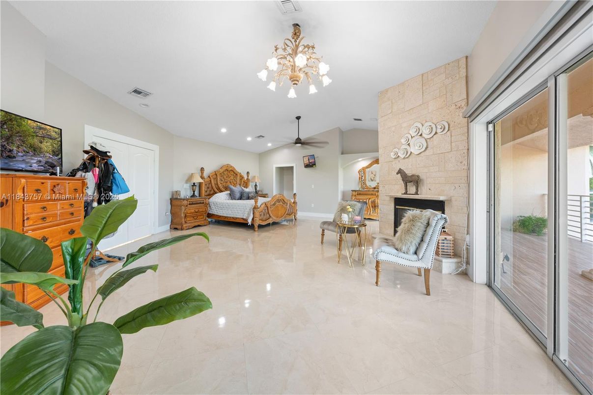 Chandelier, Fireplace, Interior, Recessed Lighting, Stone Walls