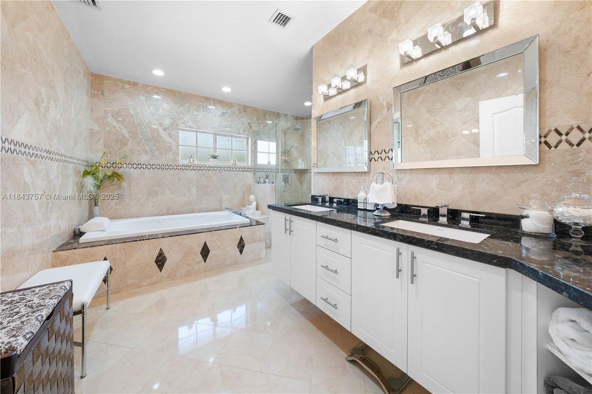 Bathroom, Dual Sink Vanities, Glass Shower, Interior, Recessed Lighting