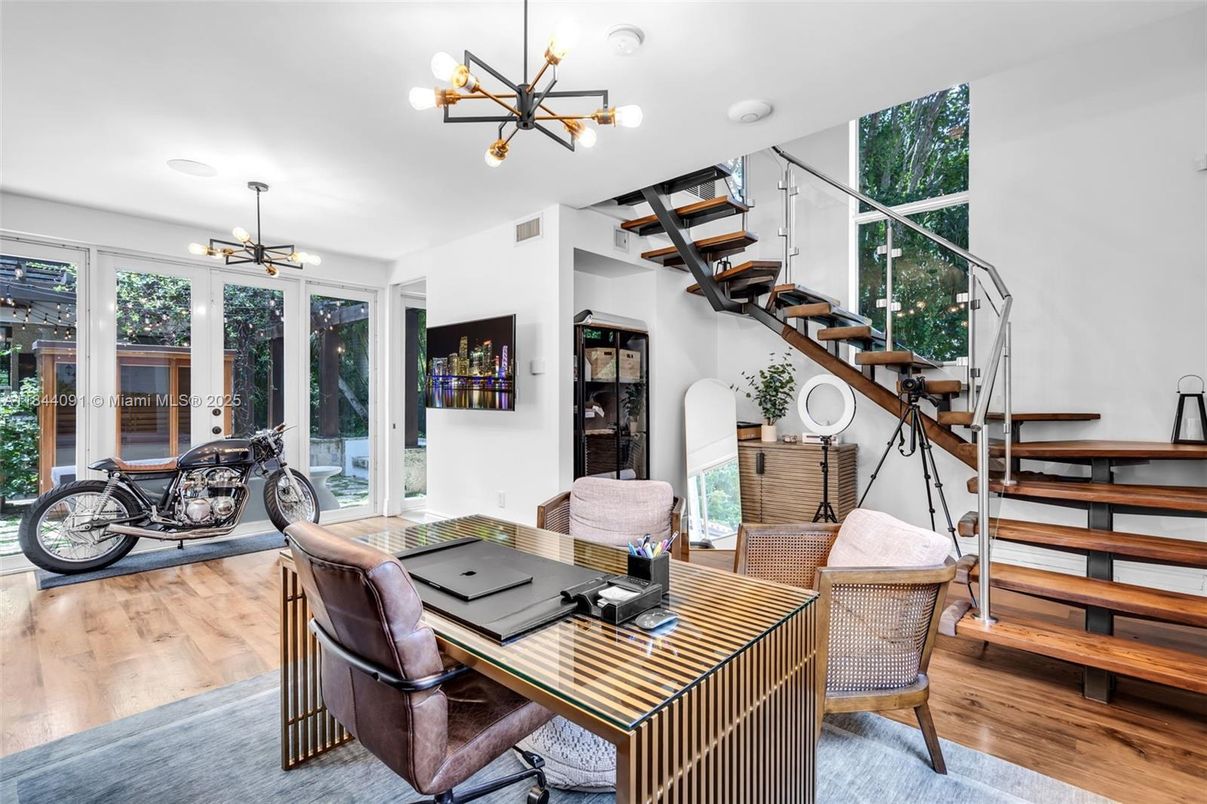 Home Office, Interior, Pendant Lights, Wood Texture Flooring