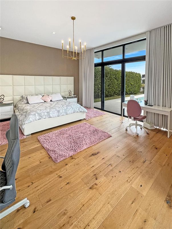 Bedroom, Interior, Pendant Lights, Recessed Lighting, Wood Texture Flooring