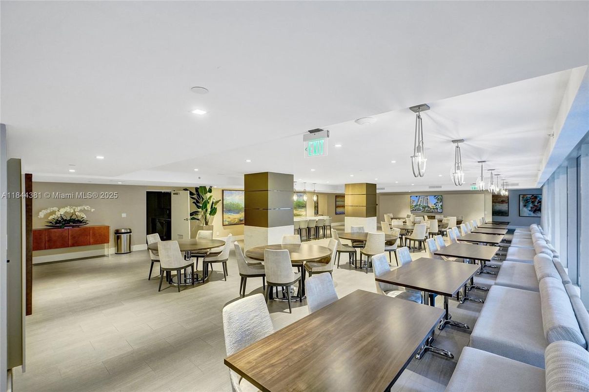 Dining room, Interior, Pendant Lights, Recessed Lighting, Wood Texture Flooring