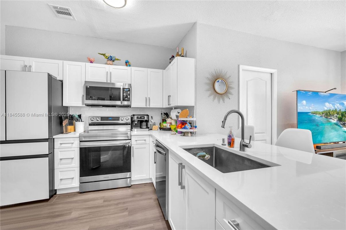 Interior, Kitchen, Stainless Steel Appliances, Wood Texture Flooring