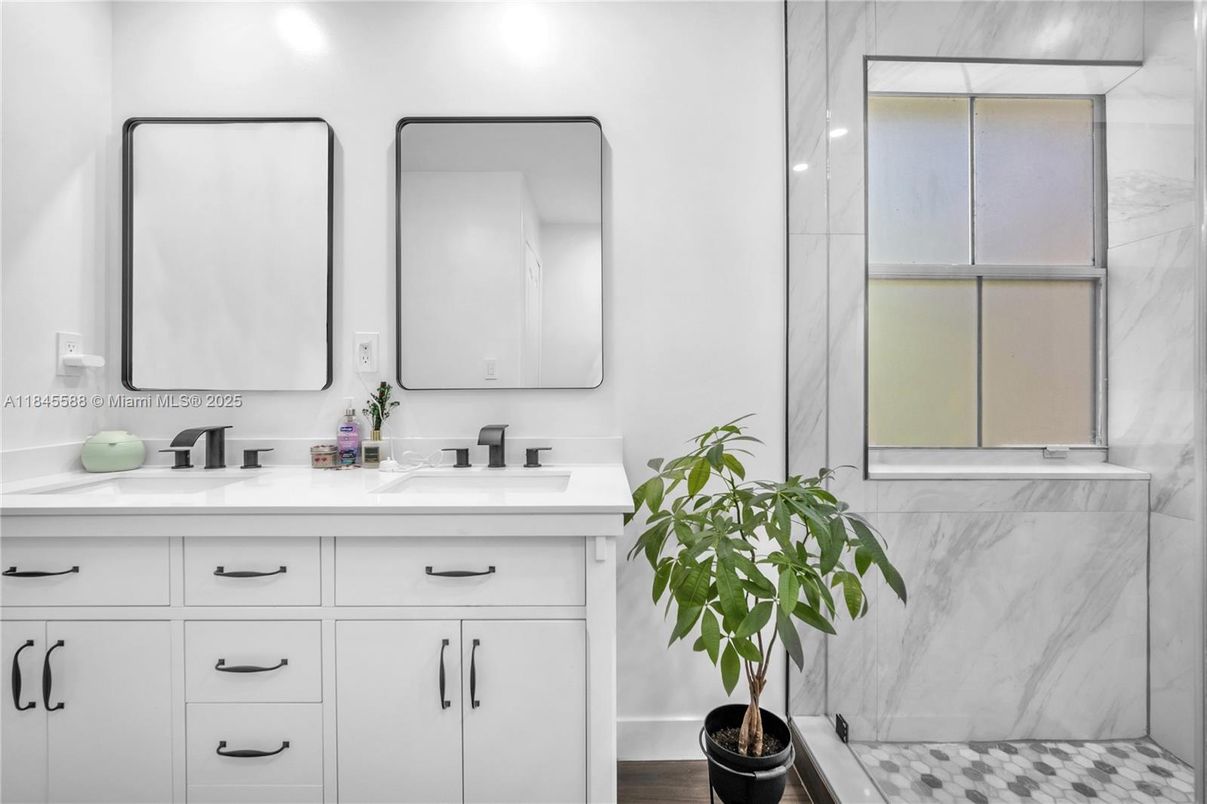 Bathroom, Dual Sink Vanities, Interior, Marble Walls