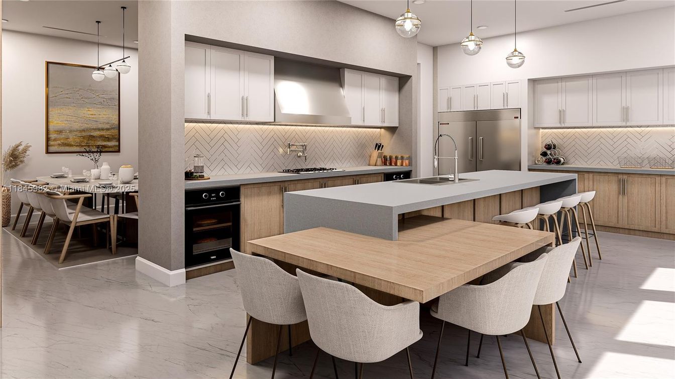 Dining room, Interior, Kitchen, Marble, Pendant Lights, Stainless Steel Appliances