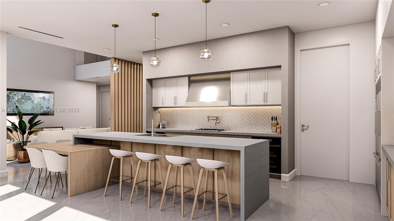 Interior, Kitchen, Marble, Pendant Lights, Recessed Lighting