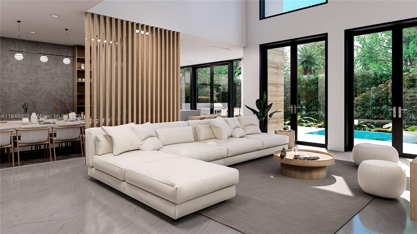 Dining room, Interior, Living room, Marble, Pendant Lights, Recessed Lighting