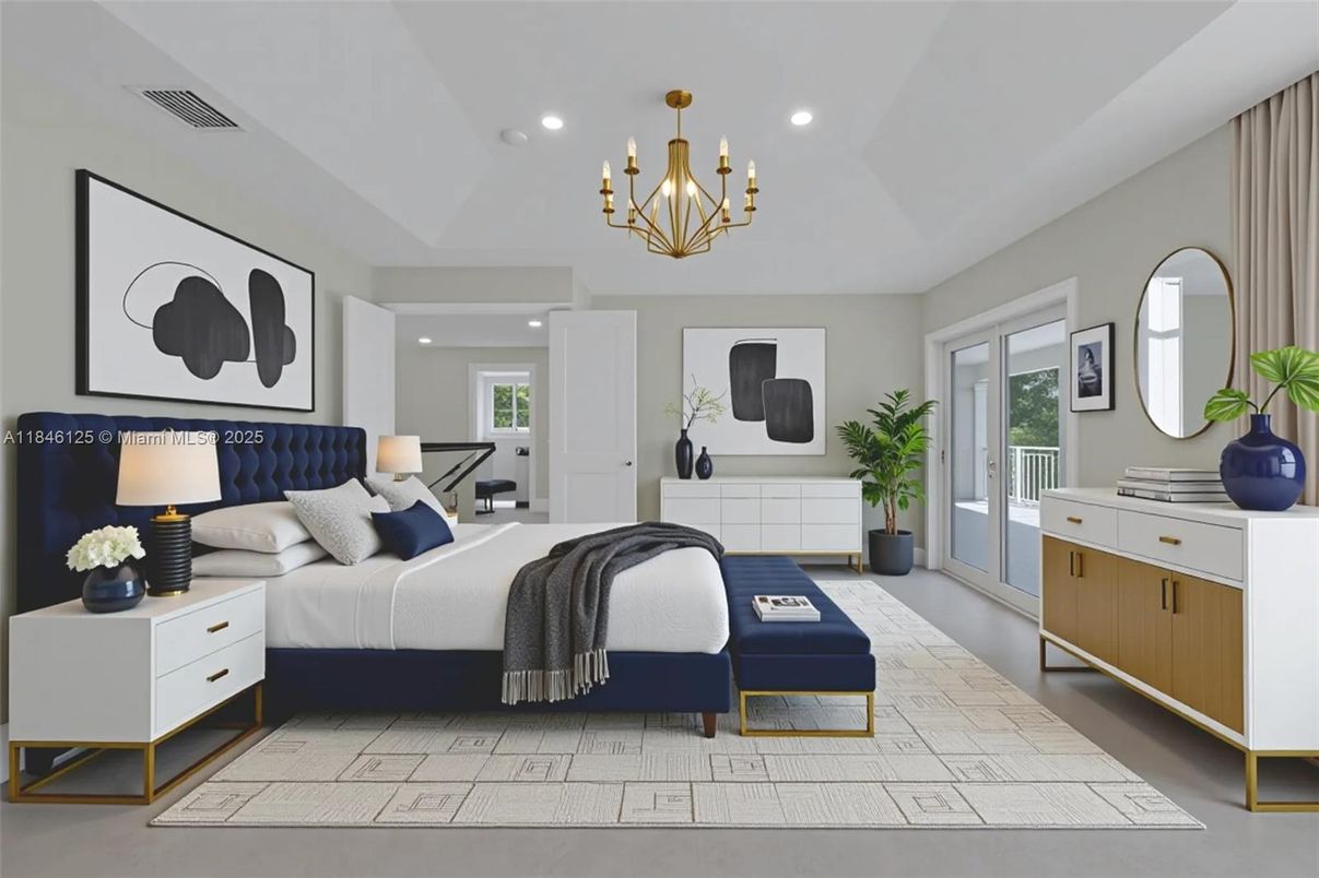 Bedroom, Chandelier, Interior, Recessed Lighting