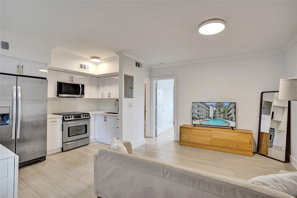 Interior, Kitchen, Stainless Steel Appliances, Wood Texture Flooring