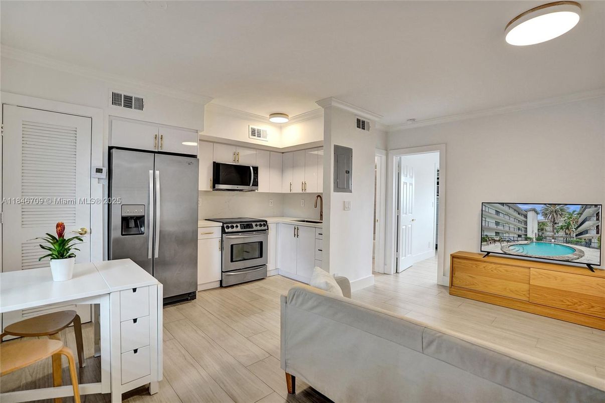 Interior, Kitchen, Stainless Steel Appliances, Wood Texture Flooring