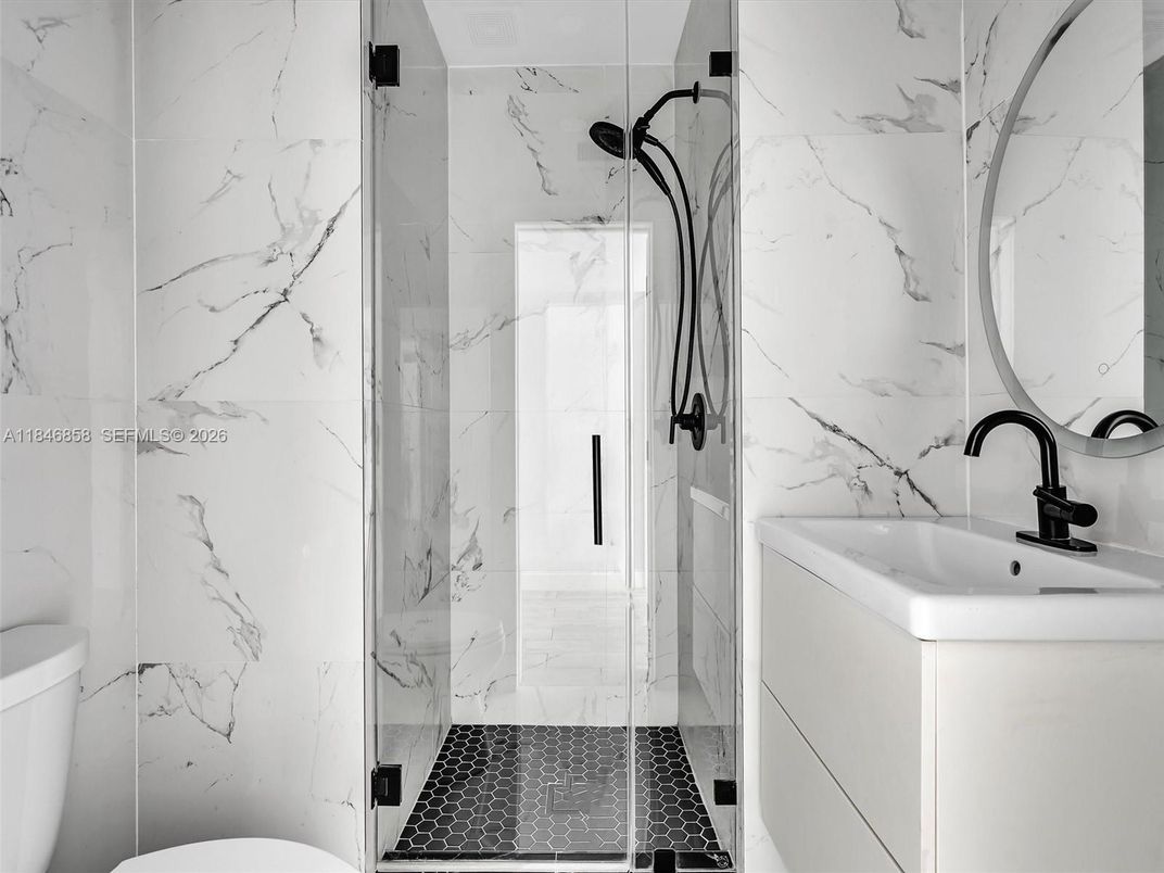 Bathroom, Glass Shower, Interior, Marble Walls