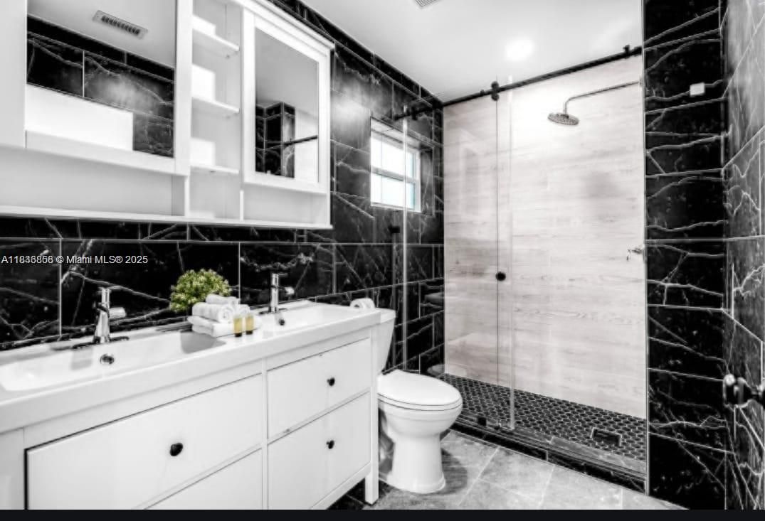 Bathroom, Glass Shower, Interior, Marble Walls, Recessed Lighting